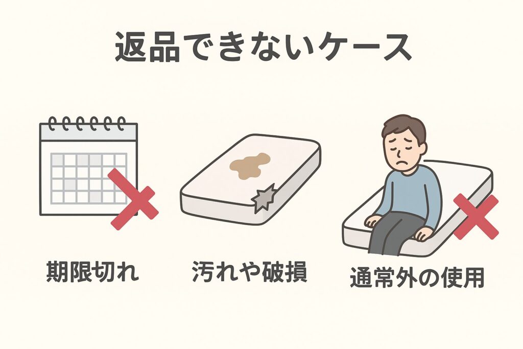 「返品できないケース一覧（期限切れ・汚れや破損・通常外の使用）」