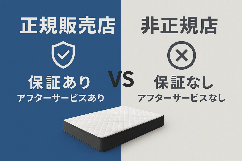 ごくみんマットレス ・「正規販売店 vs 非正規店」の保証やアフターサービスを比較したイメージ